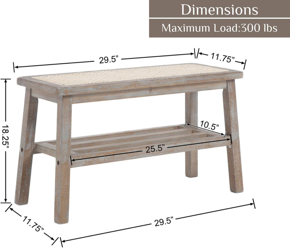 Shunzhi Rattan Entryway Bench with Shoe Rack Natural Wood Storage Bench Indoo...
