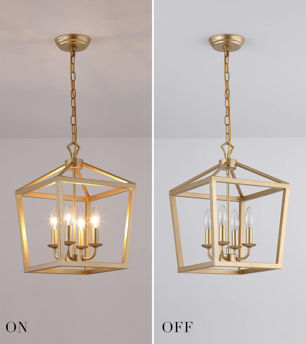 AMZASA Gold Lantern Chandelier Hanging Pendant Light Fixture 4-Lights for Kit...