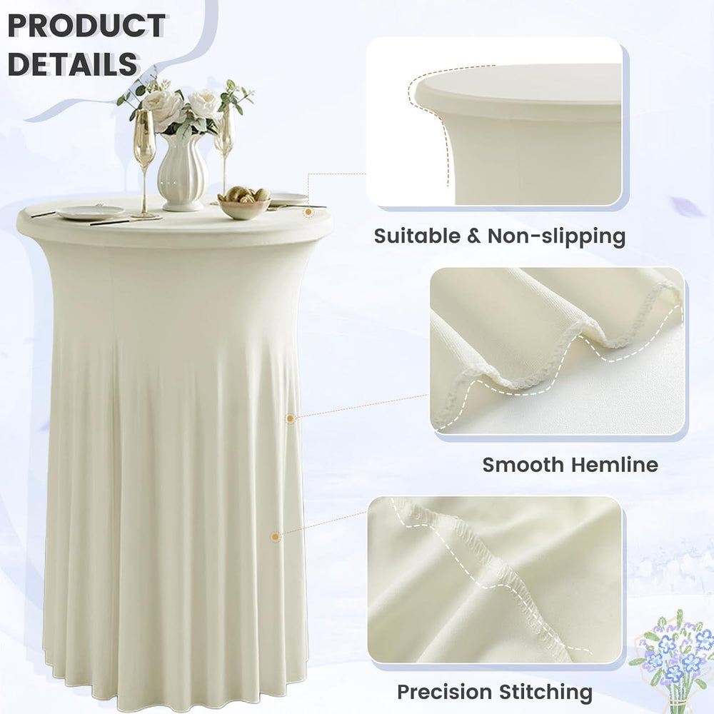 2 Pack Beige Spandex Stretch Round Table Covers with Skirt - 32x43 Inch Fitte...