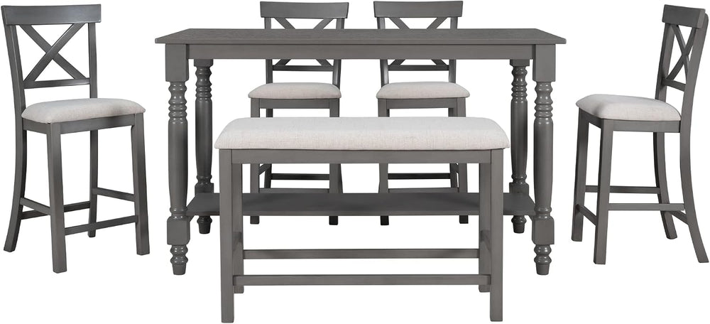 LUMISOL Counter Height Kitchen Table Set with Bench and Chairs for 6 Rustic S...