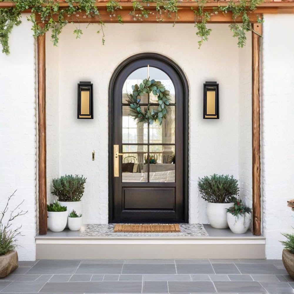 Modern Outdoor Wall Lights LED Exterior, Black Gold Front Porch Lights Wall M...