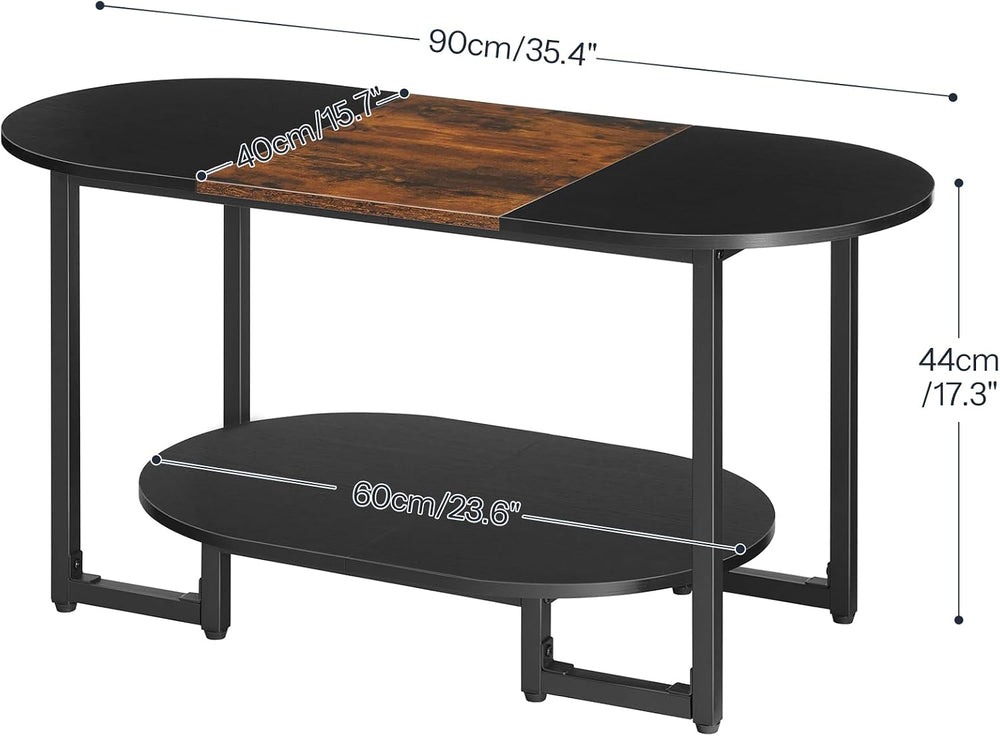 HOOBRO Coffee Table for Living Room, Oval Small Coffee Table with 2-Tier Open...