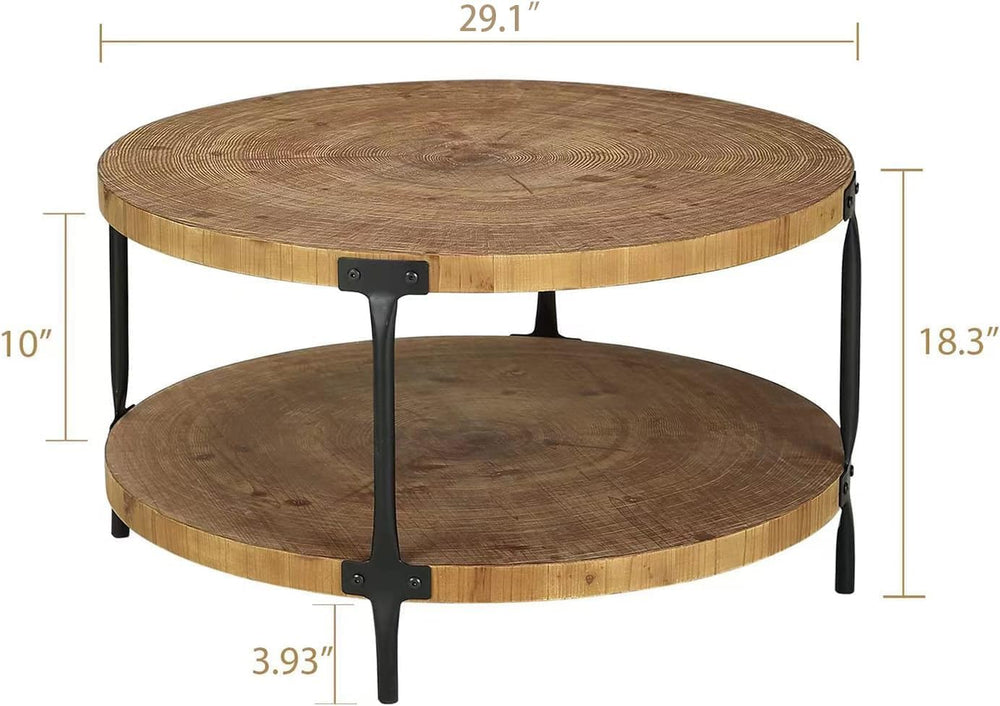 Awescuti Round Boho Wood Coffee Table - 29.1" Farmhouse Natural Circle W...