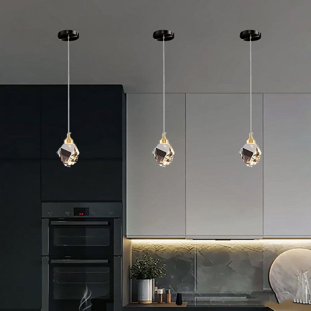 Modern Crystal Pendant Light, 3-Color LED Crystal Pendant Light, Adjustable H...