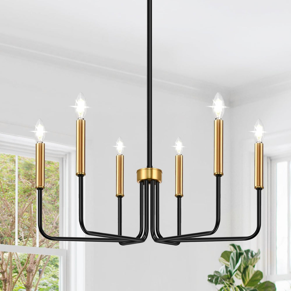 Black and Gold Chandelier, 6-Light Farmhouse Chandelier for Dining Room Light...