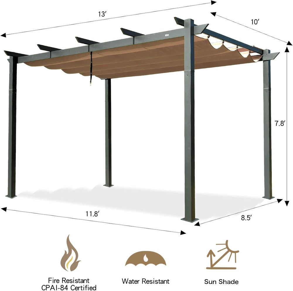 Domi Outdoor Living 10’ X 13’ Outdoor Retractable Pergola with Weather-Resist...