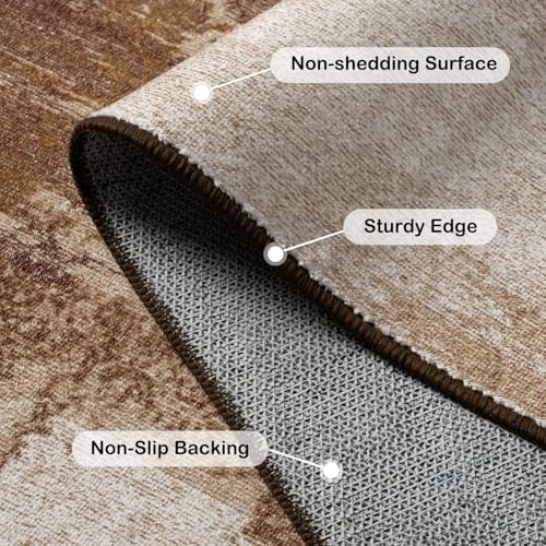 Kelarea Washable Area Rug 9x12, Non-Slip Low Pile Abstract Brown