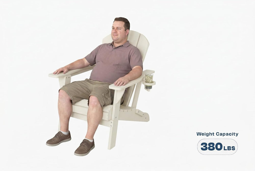 Folding Adirondack Chair with Cup Holder and Phone Holder, Heavy Duty HDPE Pl...