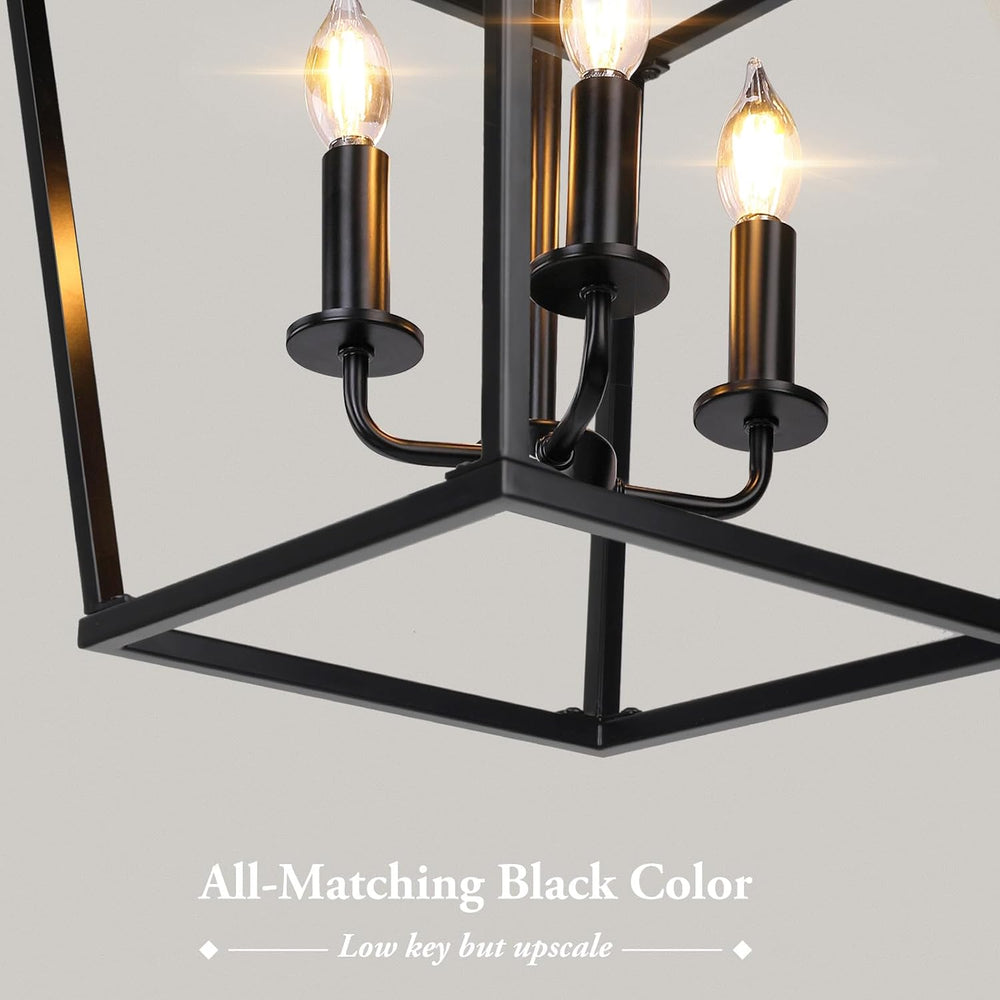 Black Farmhouse Chandelier, 4-Light Foyer Lighting Fixtures for Dining Room