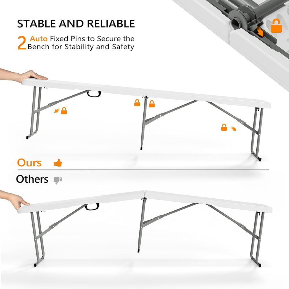 VINGLI 6 feet Plastic Folding Bench,Portable in/Outdoor Picnic Party Camping ...