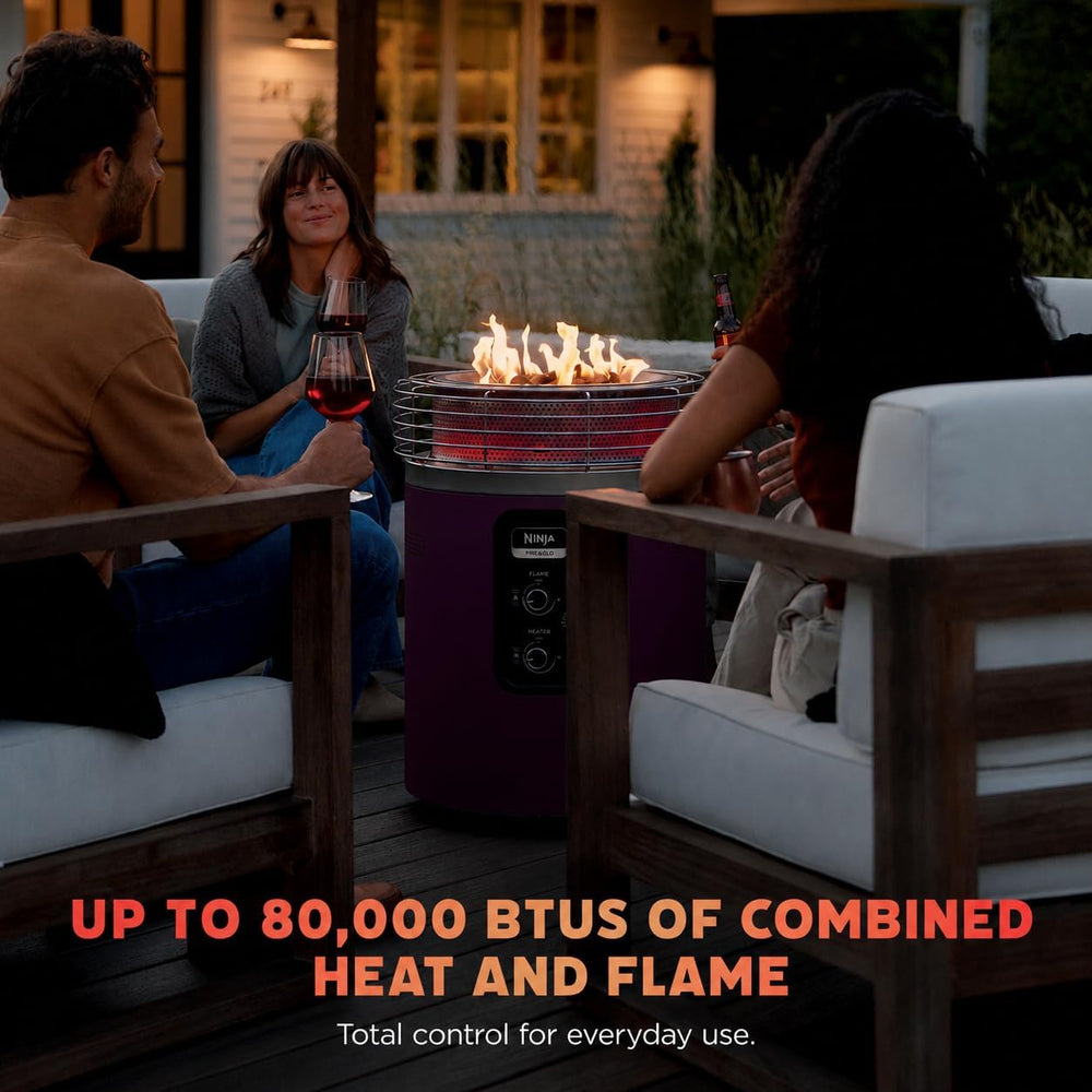 Ninja Fireside360 Fire Pit/Heater, 80,000 BTU, 3 Modes, Push Start, Maroon