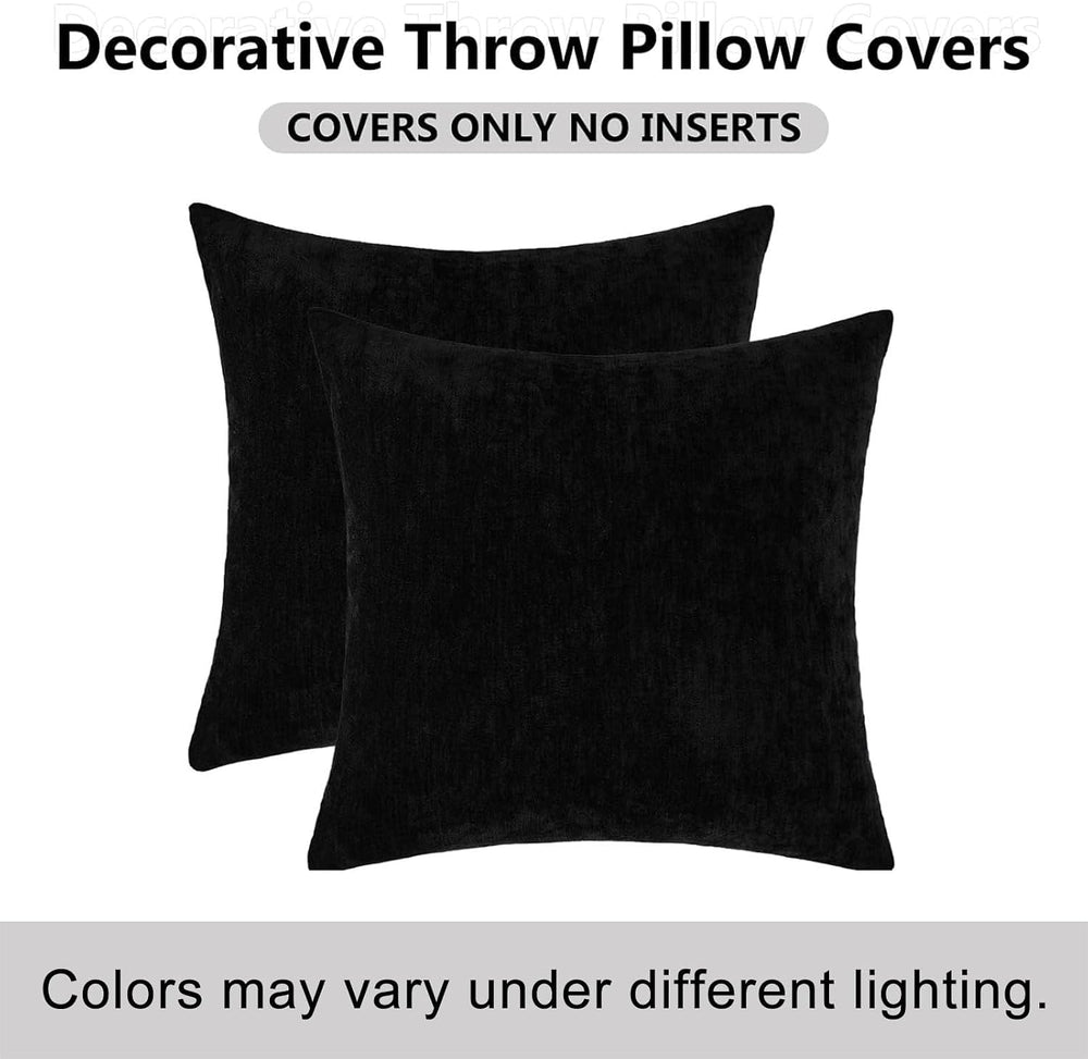 decorUhome Soft Chenille Black Throw Pillow Covers 26X26 Set of 2