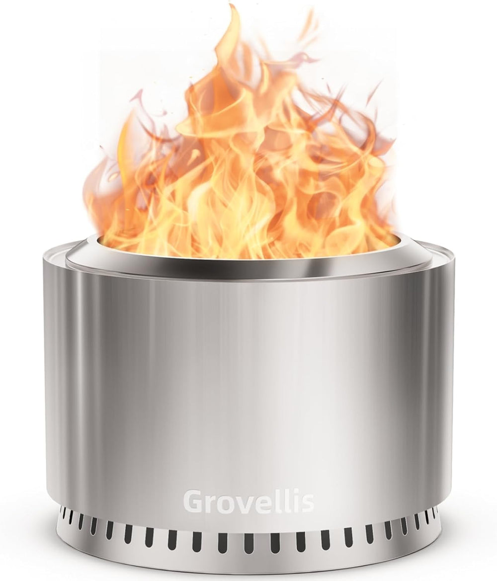 27 inch Smokeless Fire Pit with Waterproof Cover & Fire Poker