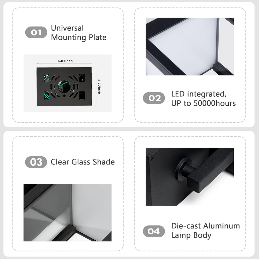 Modern Motion Sensor Outdoor Wall Light Sconce with Glass, 850LM LED, IP65 Wa...