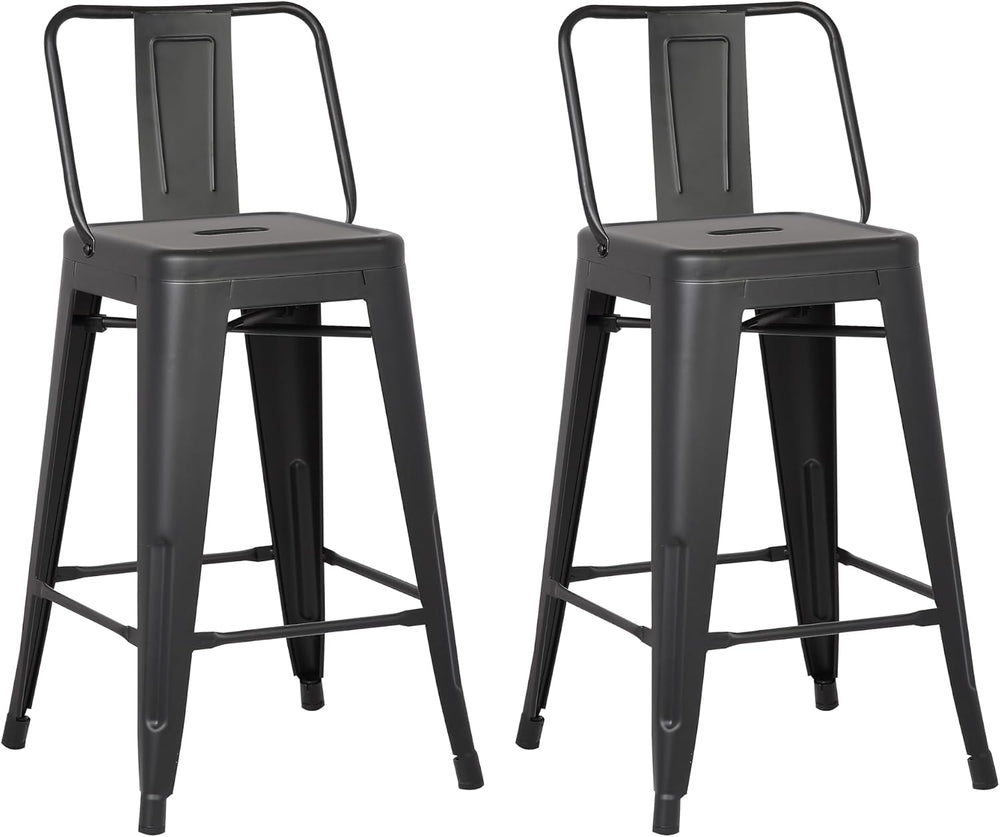 AC Pacific 24” Metal Barstool Set of 2 – Country Rustic Style with Low Back, ...