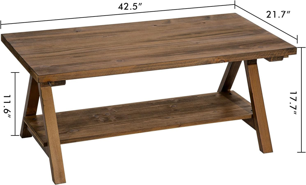 HOKYHOKY Solid Wood Coffee Table - 42.5” Firwood Farmhouse Rustic Wooden Coff...