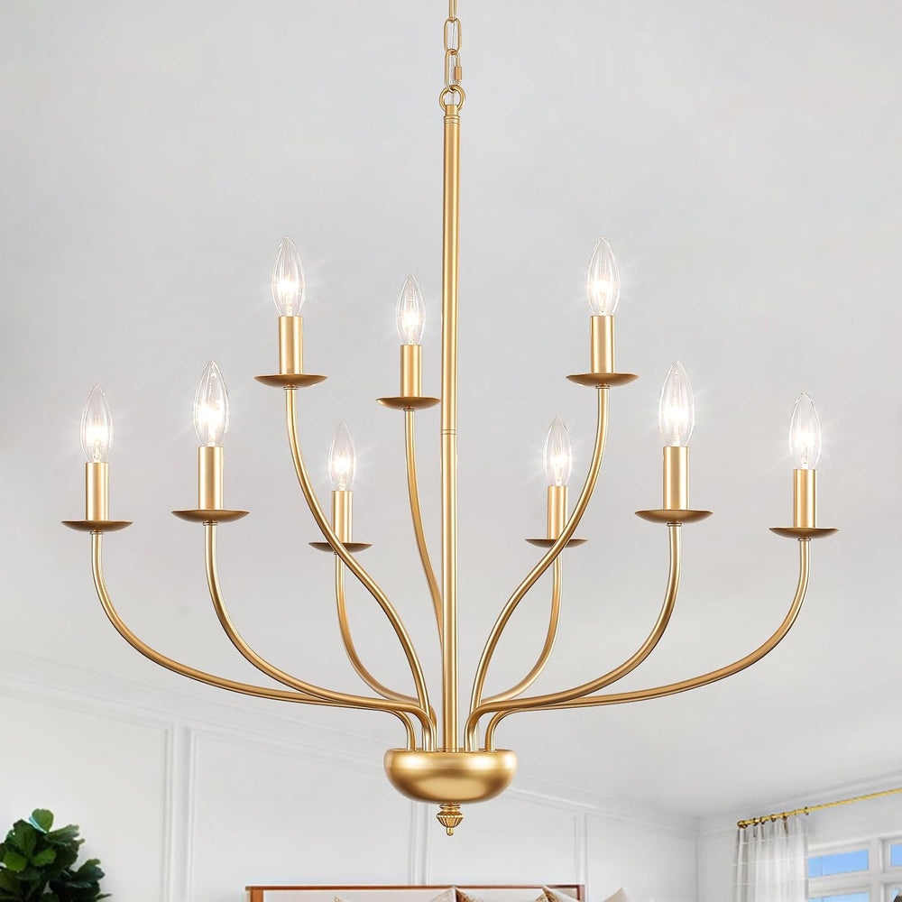 9-Light Gold Chandelier for Dining Room Light Fixtures, Mid Century Modern Fa...