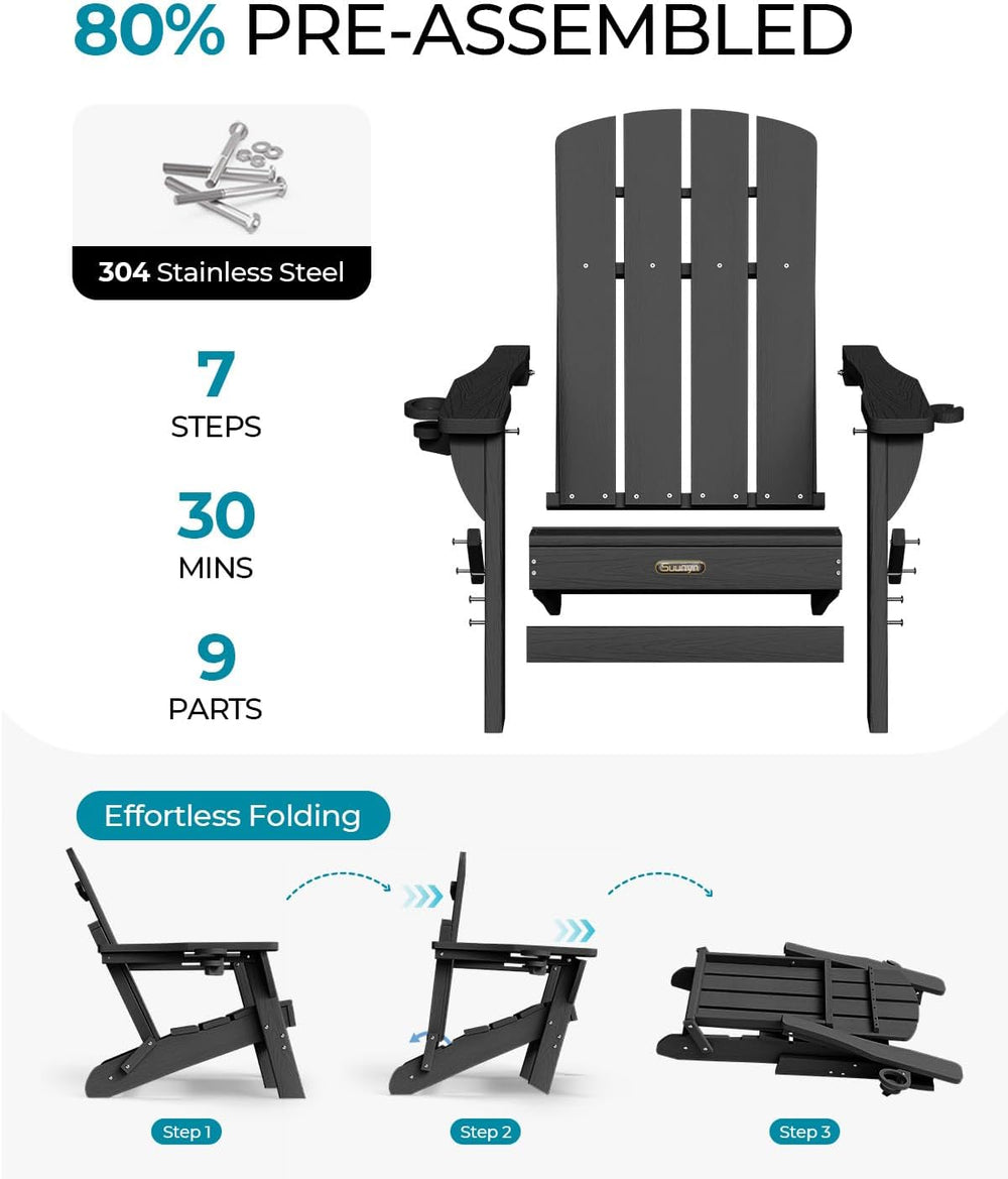 Folding Adirondack Chair, HDPE Adirondack Chairs with 2 Cup Holder, Plastic A...