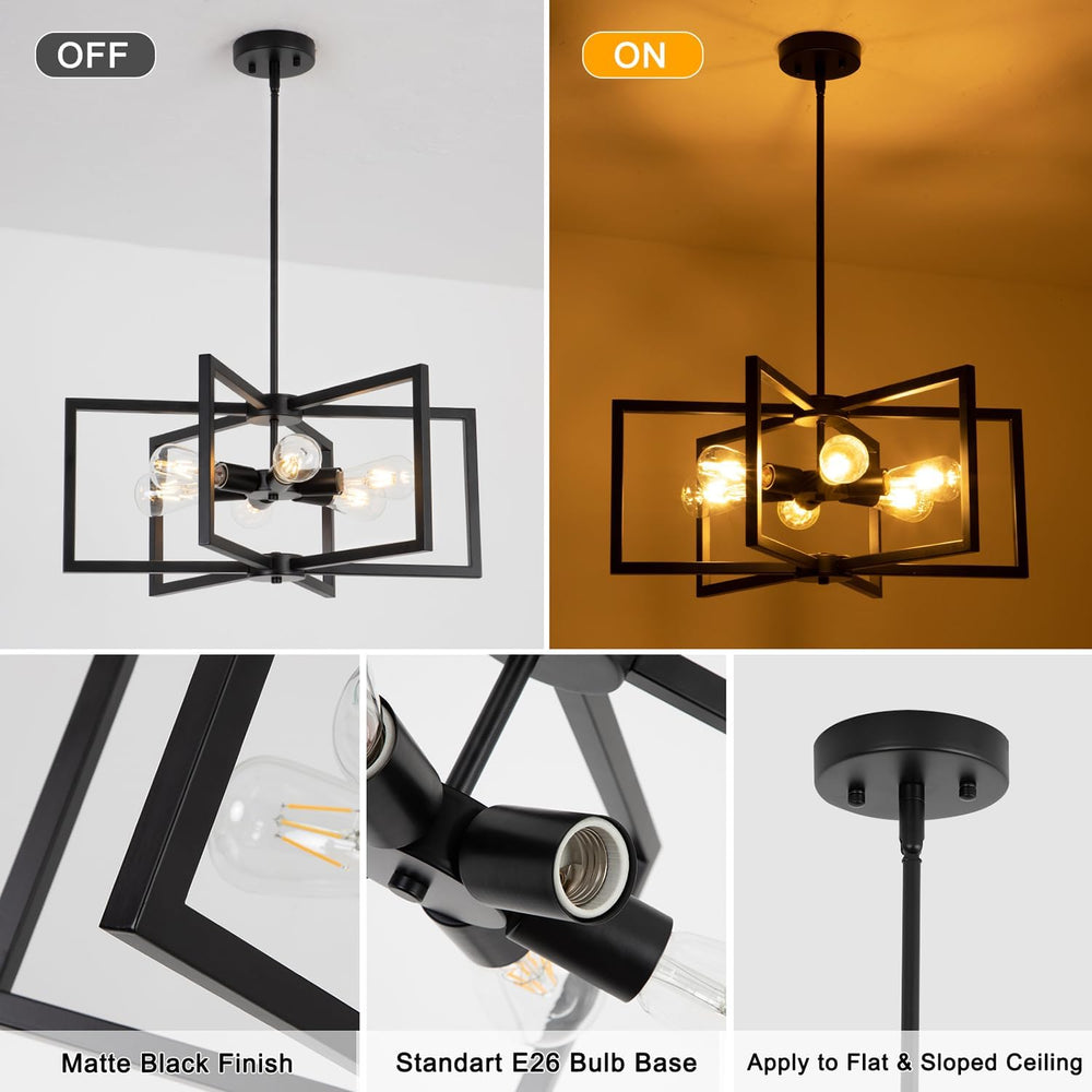 23.6” Black Chandelier for Dining Room 6 Light Kitchen Chandelier over Table ...