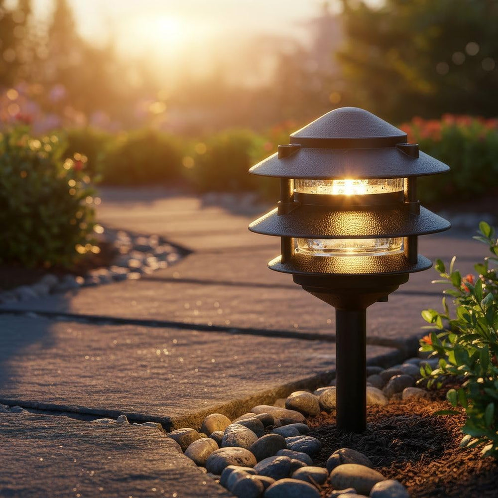 Generation Lighting Hardwired 120V Outdoor Pagoda Path Light, Black