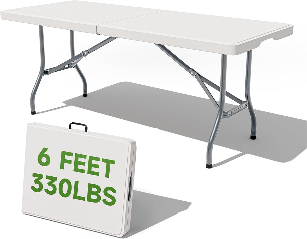 Folding Table 6 Foot - Heavy Duty 330LBS Capacity, Sturdy & Foldable Desi...