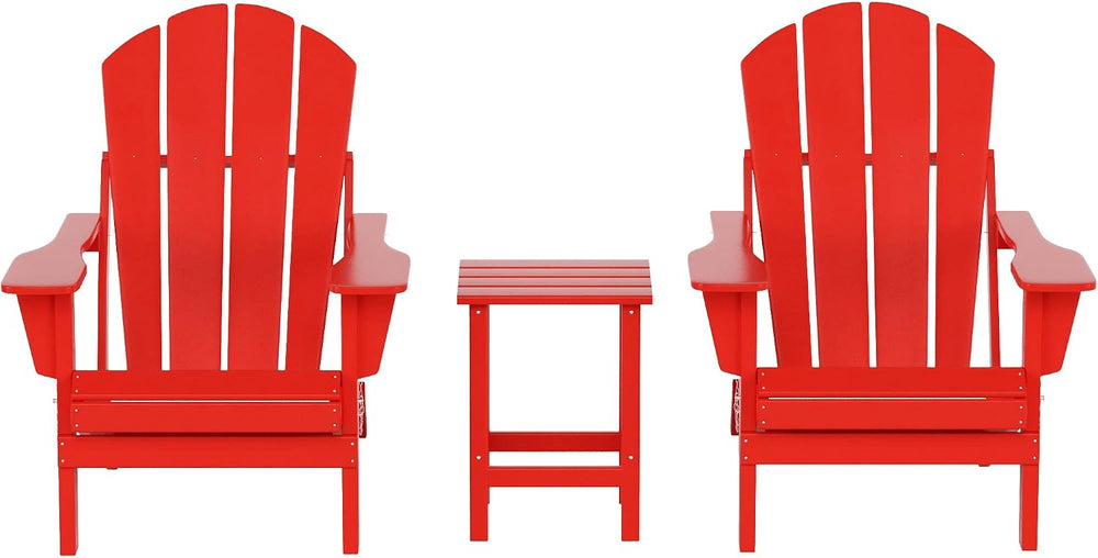 HDPE Laguna 3PC Outdoor Poly Adirondack Chair Set with Side Table, Red