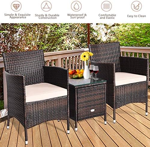 HAPPYGRILL 3 Piece Patio Set Wicker Rattan Furniture Set Outdoor Rattan Conve...