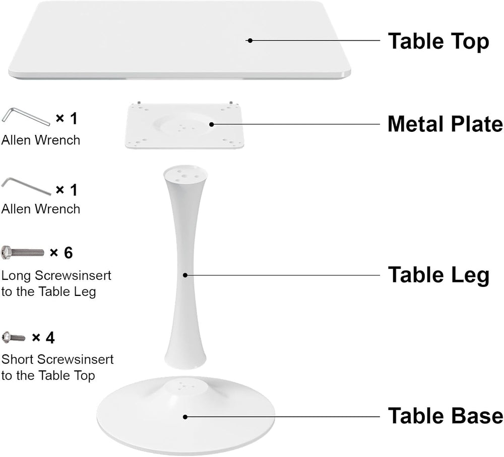 White Square Tulip Table for 2 Person, Modern 24 Inch Small Dining Table