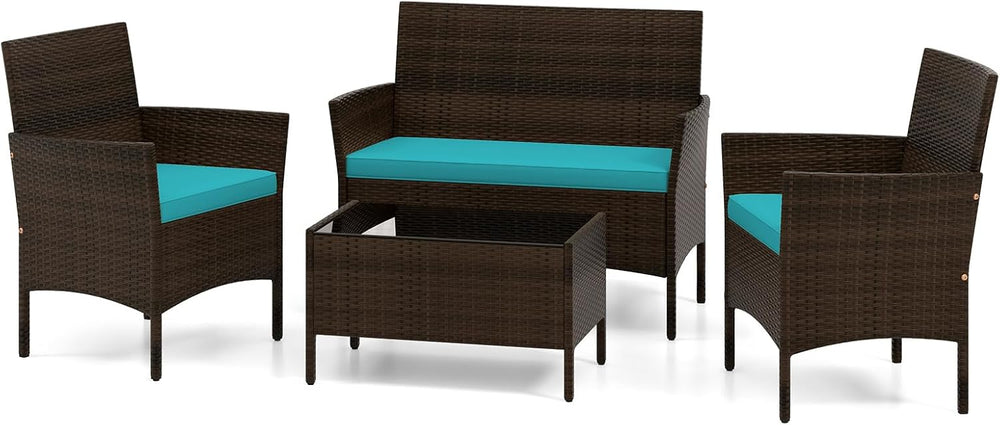DORTALA 4 Piece Wicker Patio Furniture Set, PE Rattan Outdoor Conversation Se...