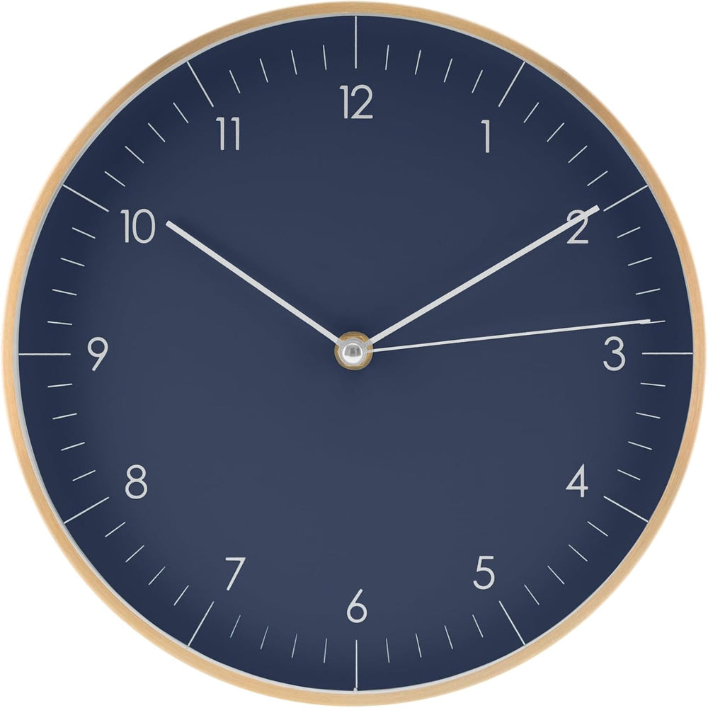 LUUK LIFESTYLE Modern Silent Quartz Wall Clock, 10in, Dark Blue & Gold