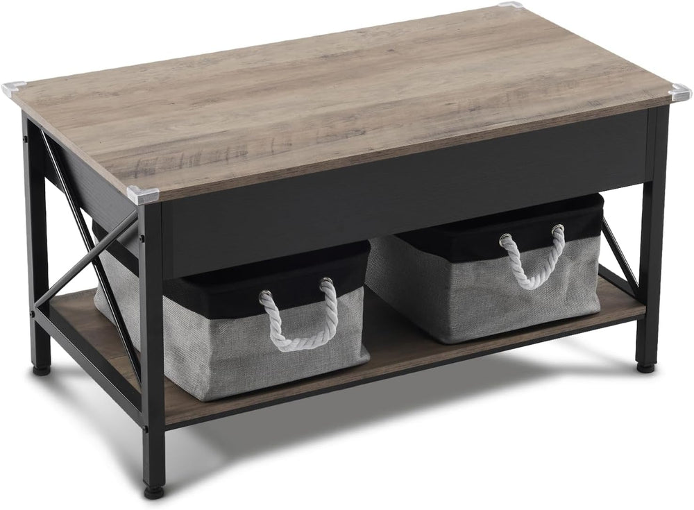 VINGLI 36" Lift Top Coffee Table with Free Cloth Storage Bins, Rustic Fr...