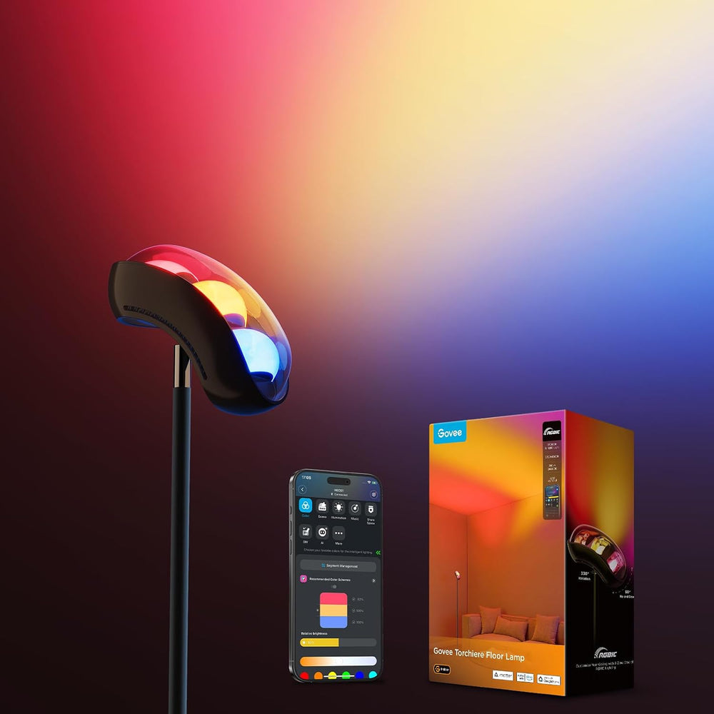 Govee Torchiere Floor Lamp Work with Matter, Alexa, RGBIC Standing Lamp