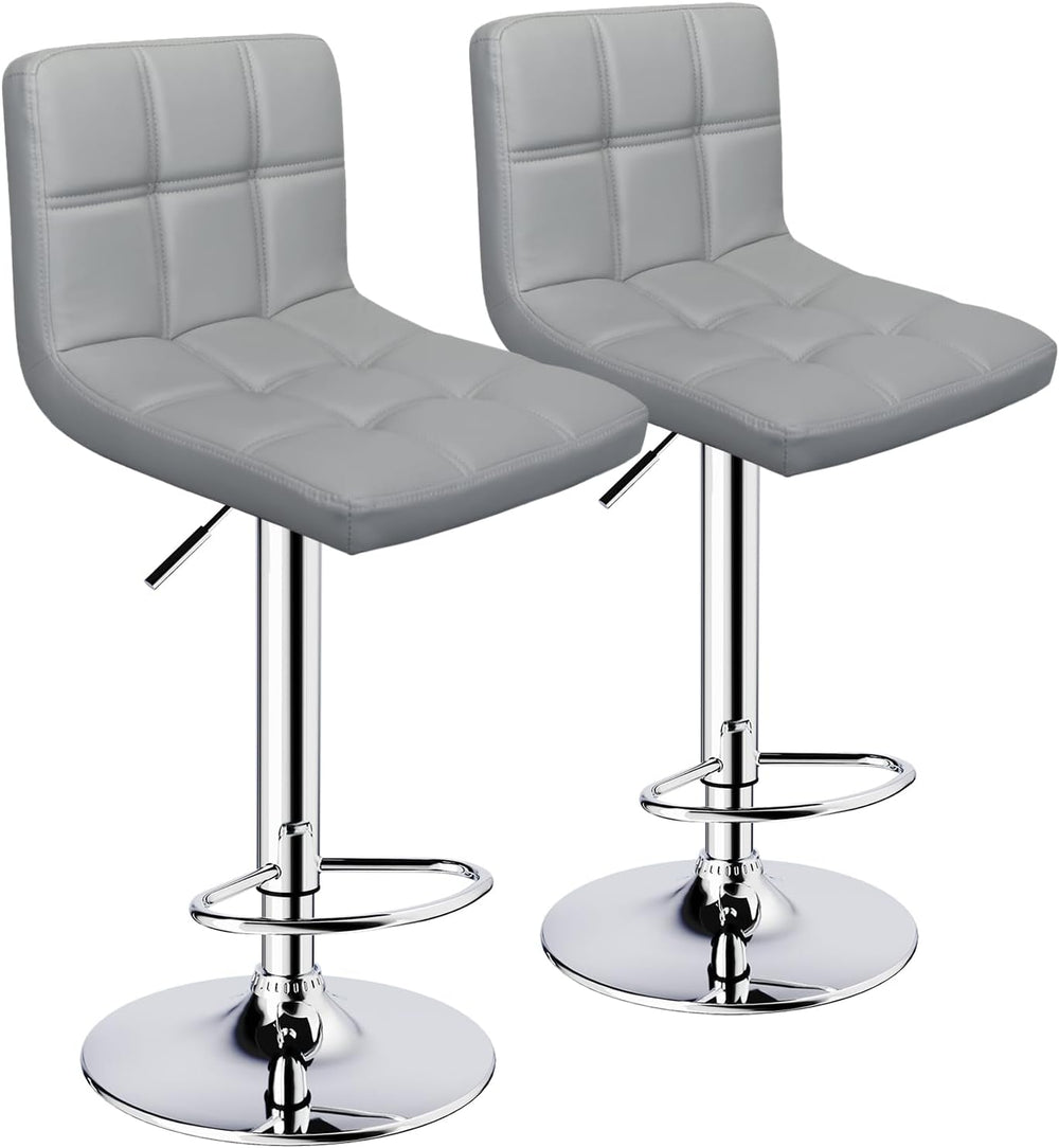 Bar Stools Set of 2 Adjustable Height Barstools with Back, Light Gray