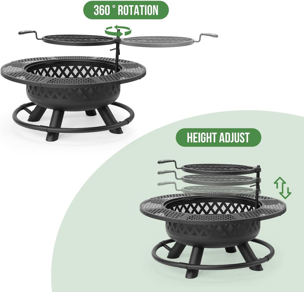 Panovue Outdoors 36 Inch Fire Pit with Grill 3-in-1 Fire Pits for Outside