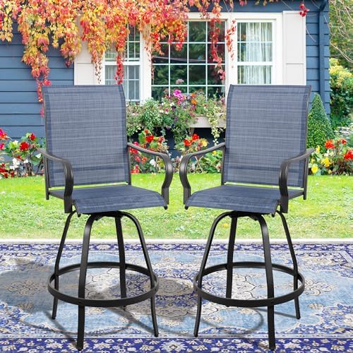 Vongrasig 2 Piece Patio Swivel Bar Chairs, All Weather Metal Textile High Swi...