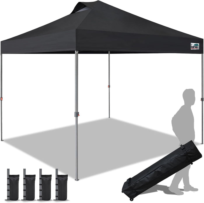 Eurmax USA NOMATTER ONE-Person Open&Close 10x10ft Pop Up Canopy Tent，Portable Shelter Canopy for Outdoor Events，Instant Canopies, Temporary Sunshade,Bonus 4 Sand Bags(Black)