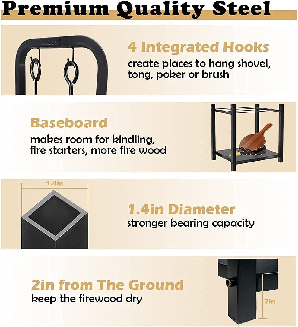 2-Tier Fireplace Firewood Rack Holder for Indoor Outdoor, Small Fire Wood Hol...