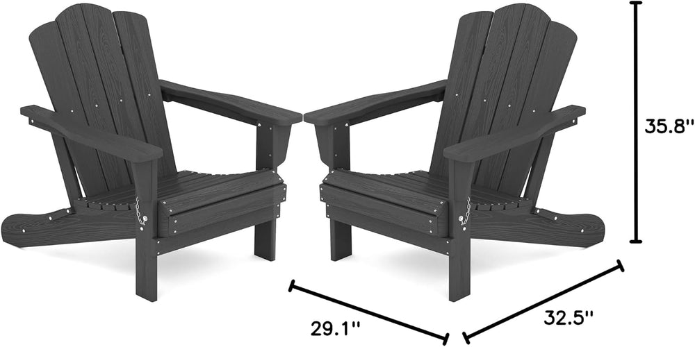KINGYES Folding Adirondack Chair Set of 2 with Cup Holder, Grey