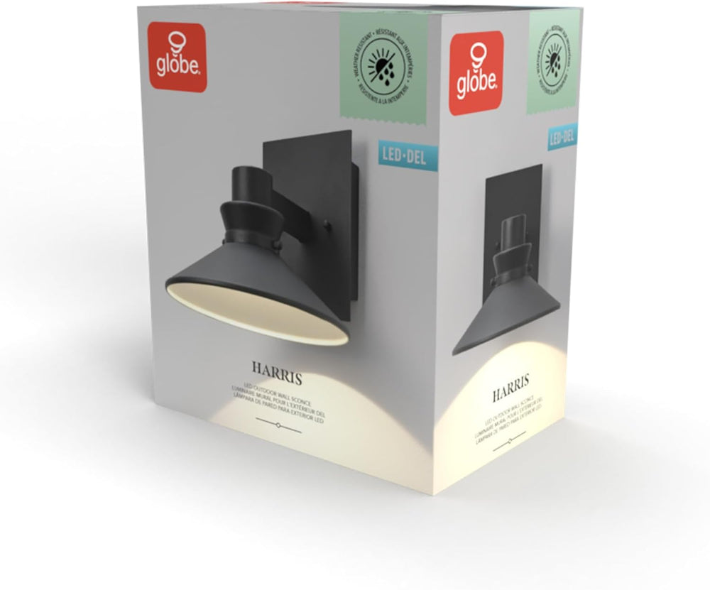 Globe Electric 44686 Harris LED Integrated Outdoor Wall Sconce, Matte Black, ...