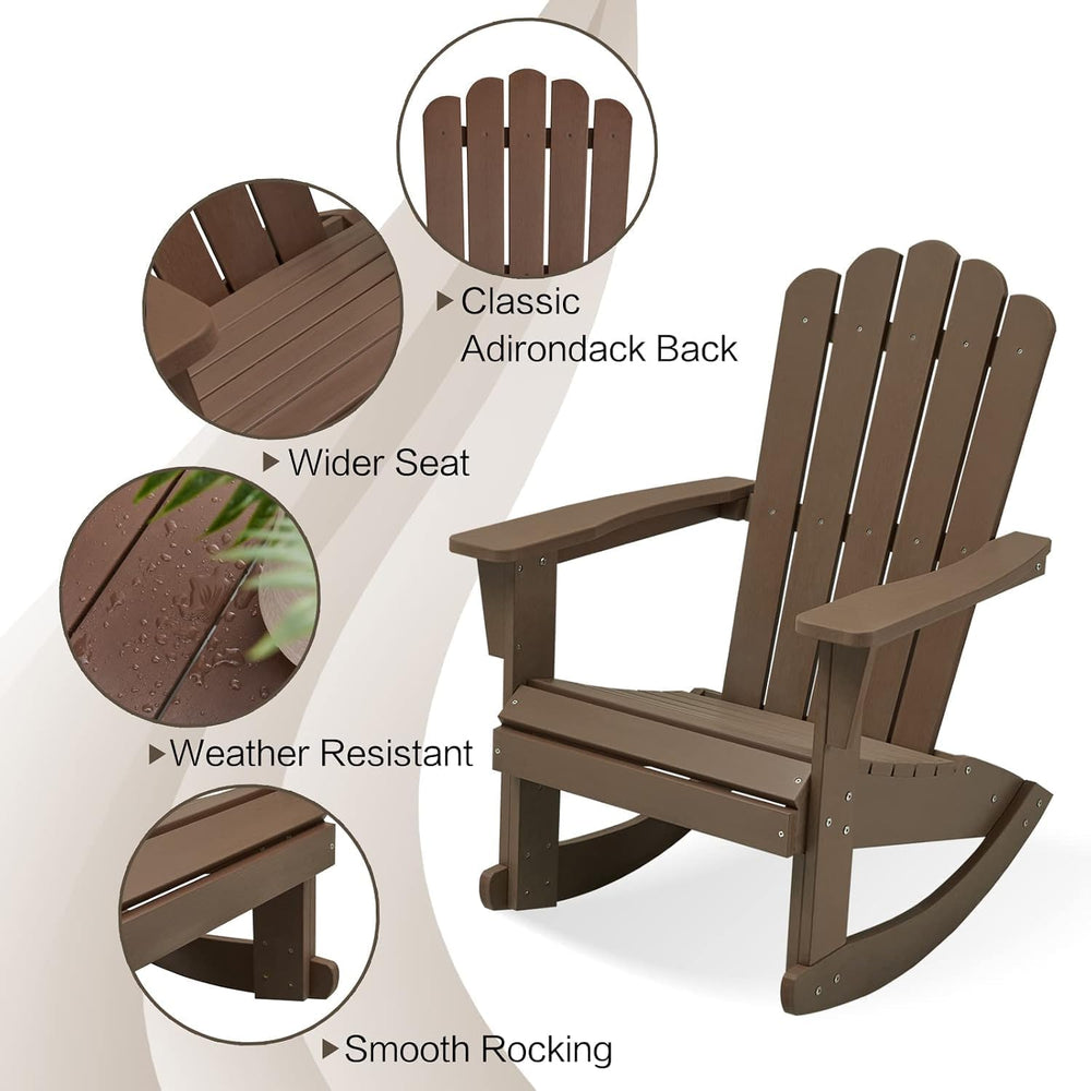 Psilvam HDPE Adirondack Patio Rocking Chair Set of 2, Brown