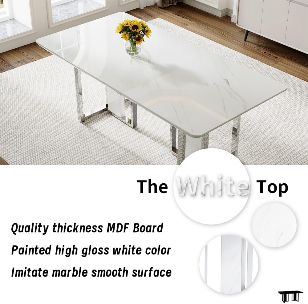 79" White Marble Dining Table Set for 8