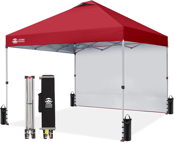 CROWN SHADES 10x10 Pop Up Canopy with 1 Side Wall, Beach Canopy Tent, Red