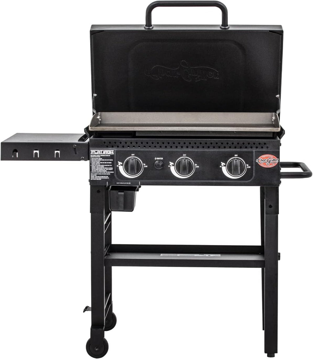 Char-Griller® Flat Iron 3-Burner Propane Gas Flat-Top Griddle with Steel Grid...