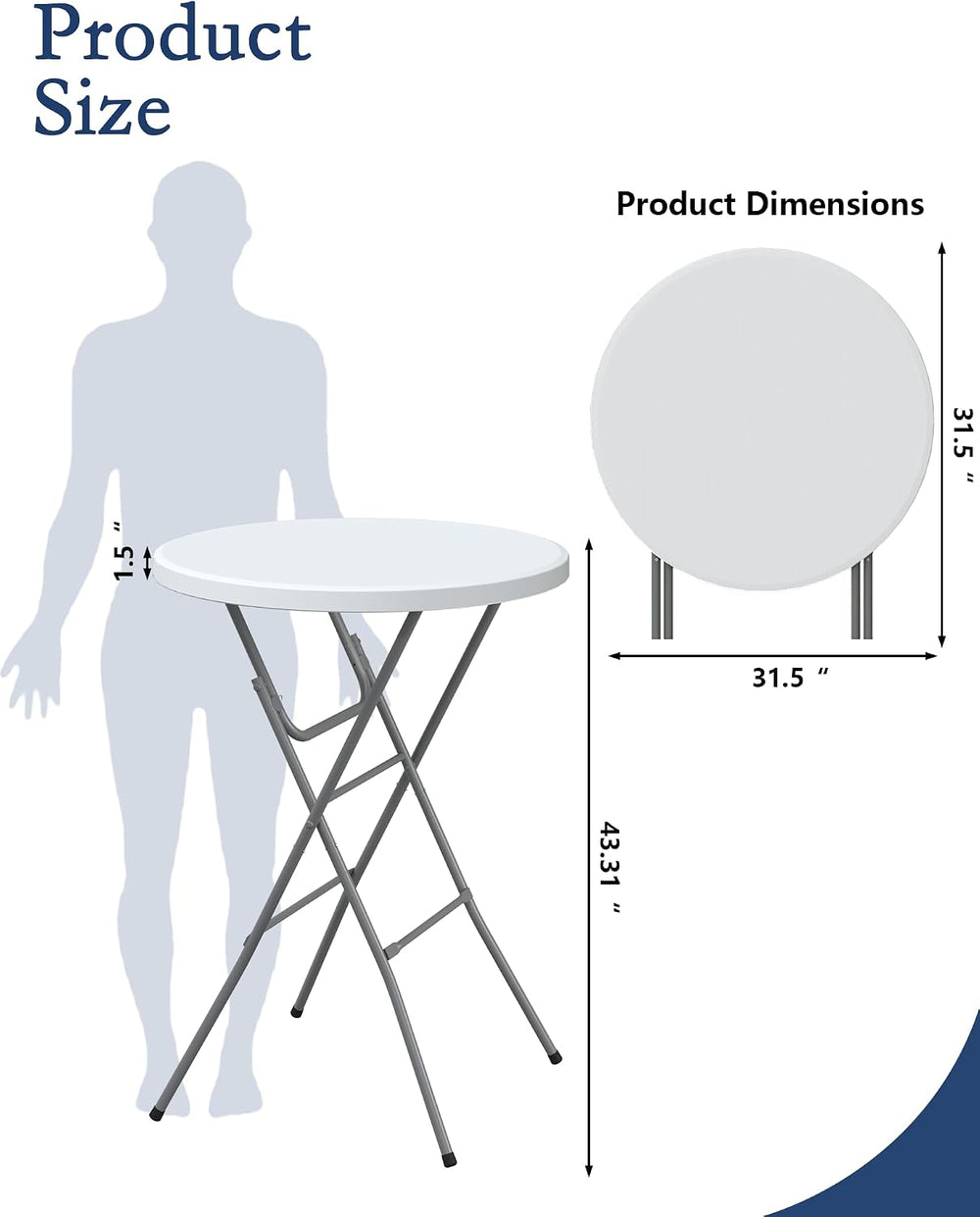 Round Folding Table, 32" Bar Height Tables for Parties and Commercial Ev...