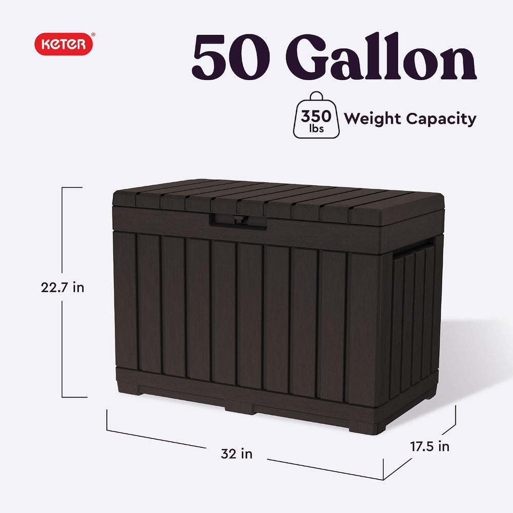 Keter Kentwood 50 Gal Outdoor Storage Box and Patio Side Table