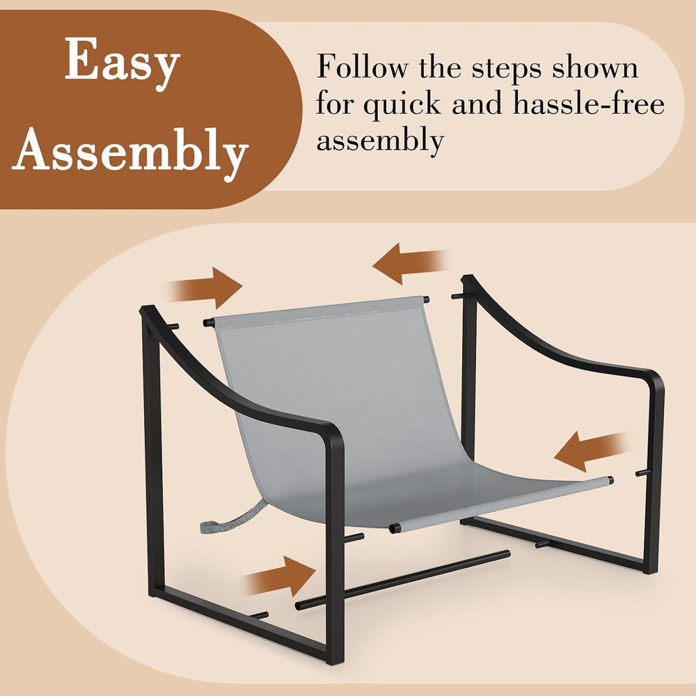 Grey Sling Accent Chair, Metal FrameSling Outdoor Chairs with Metal Frame and...