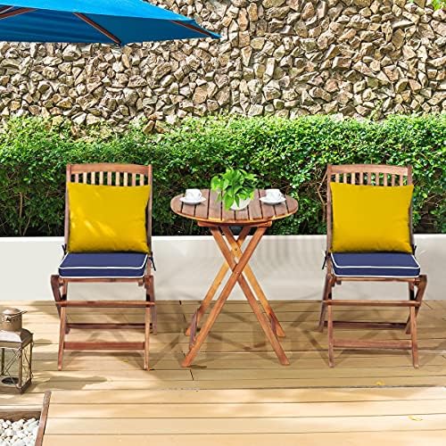 ORALNER 3-Piece Acacia Wood Folding Patio Bistro Set, Small Outdoor Balcony F...