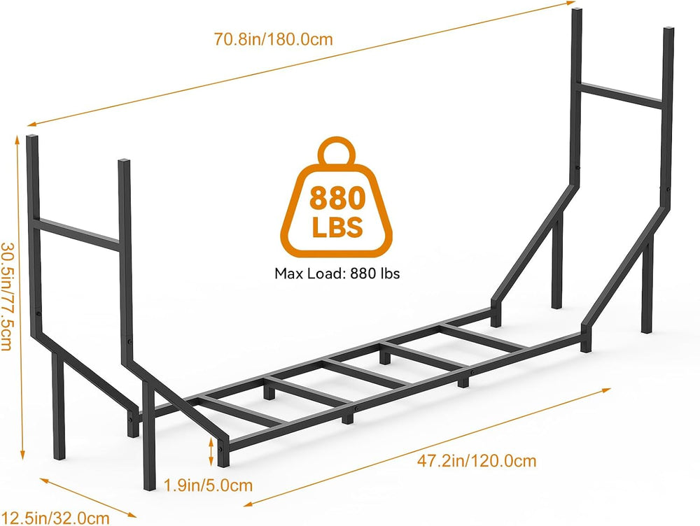 6 ft Firewood Rack Outdoor, Heavy Duty Metal Fire Wood Rack for 880LBS Capaci...
