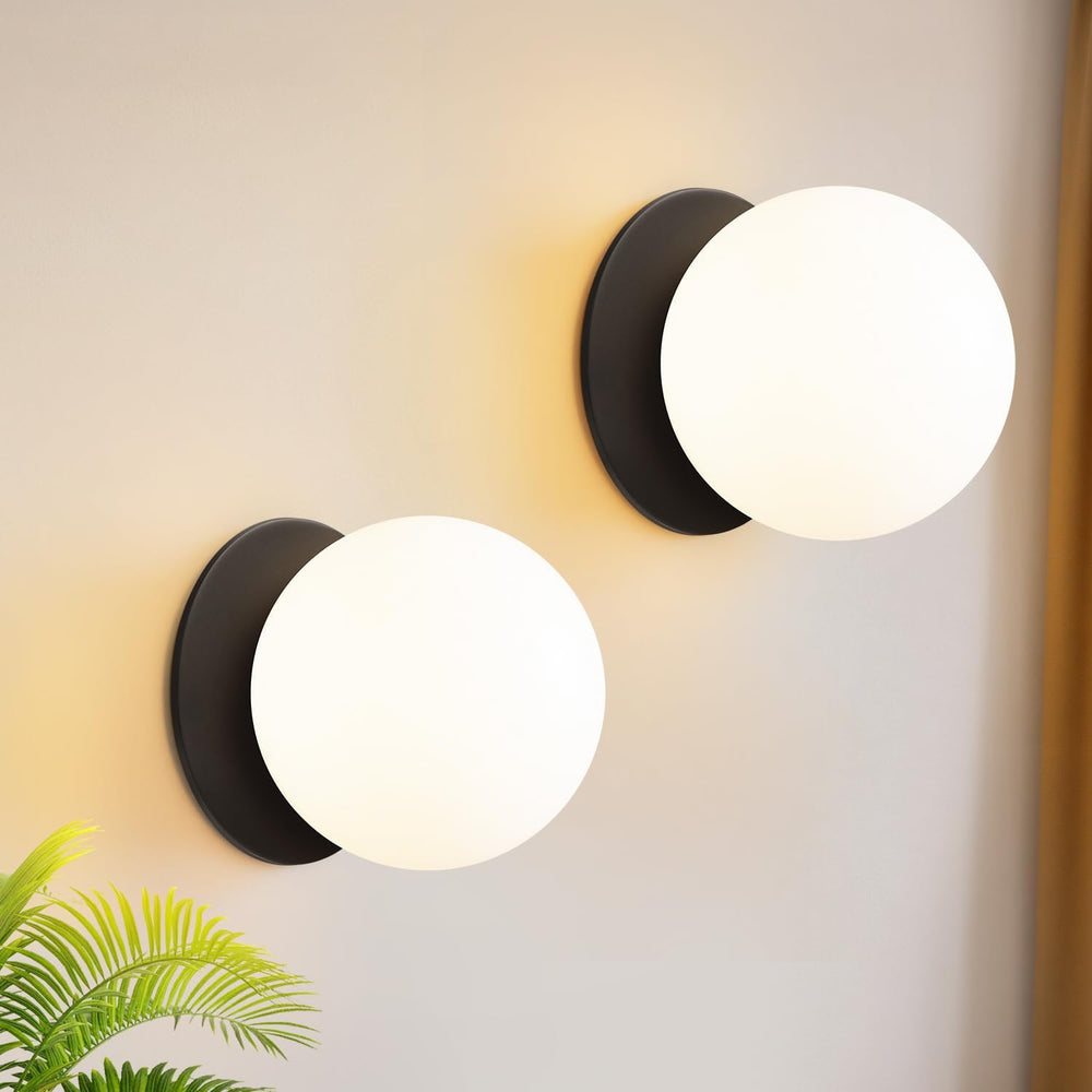 2 Pack Modern Matte Black Wall Light Fixtures, Mid-Century Globe Glass Wall S...