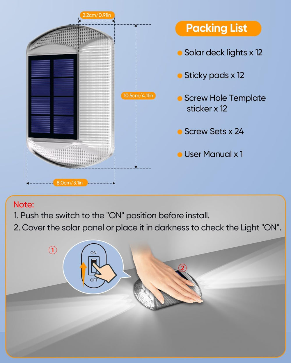 DetarZinLED Solar Driveway Lights Outdoor IP68 Waterproof Led 12 Pack White